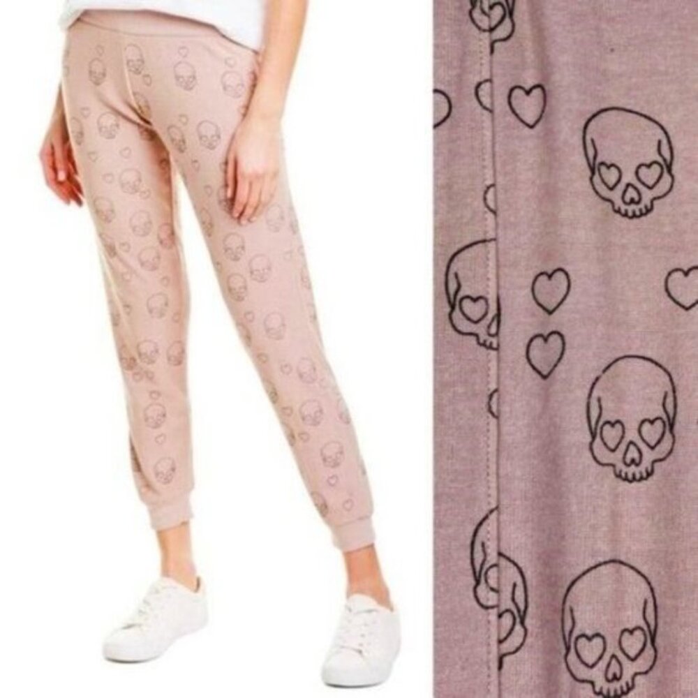 Chaser Halloween Lounge Sleep Light Pink Jogger Pants Pink Skulls Hearts Comfy M